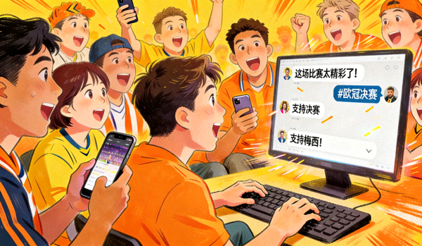 众多球迷在社区平台上热烈讨论体育赛事的互动场景